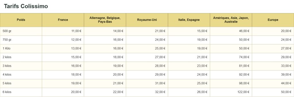 Tarifs Colissimo